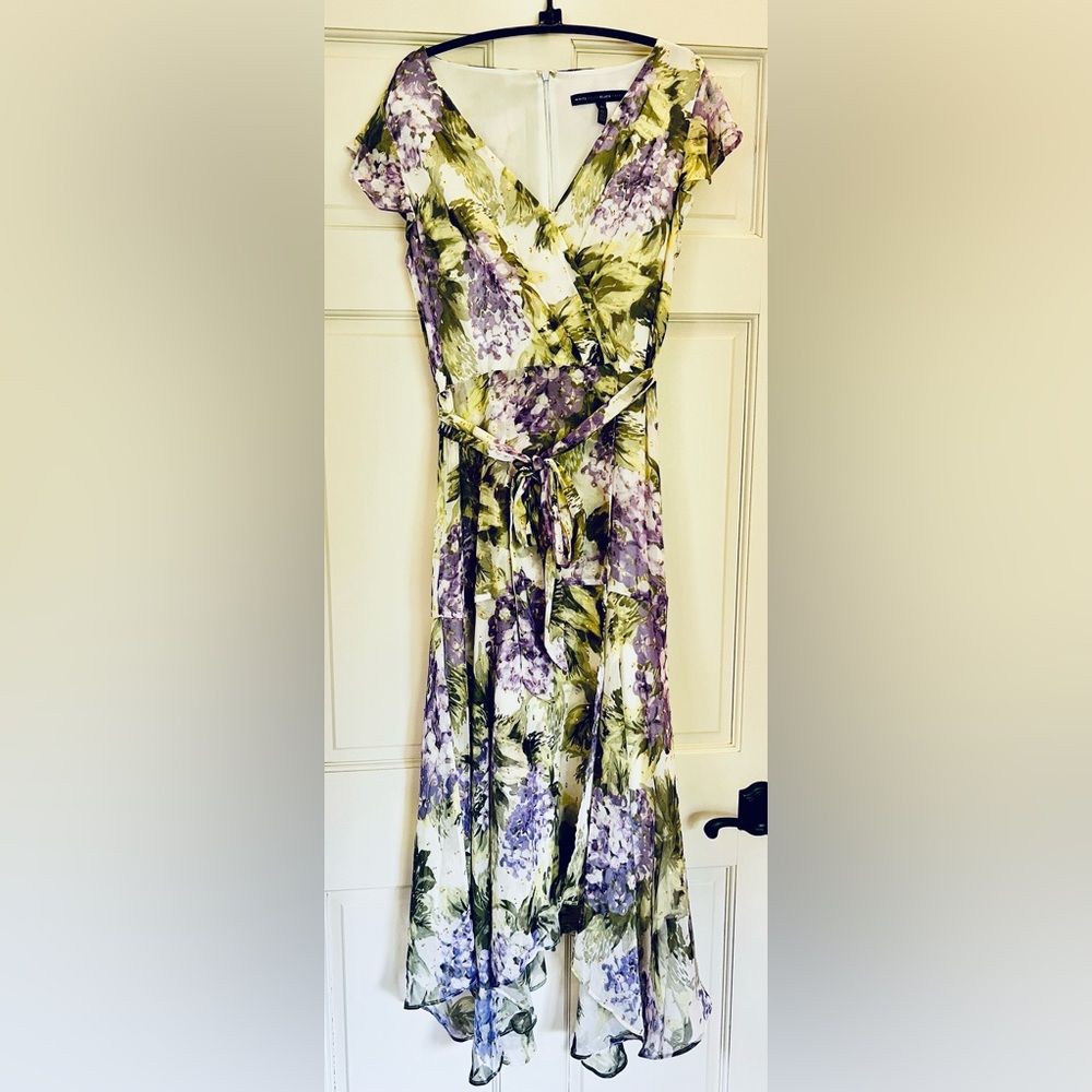 White House Black Market Purple,Green Midi Dress. Size 10